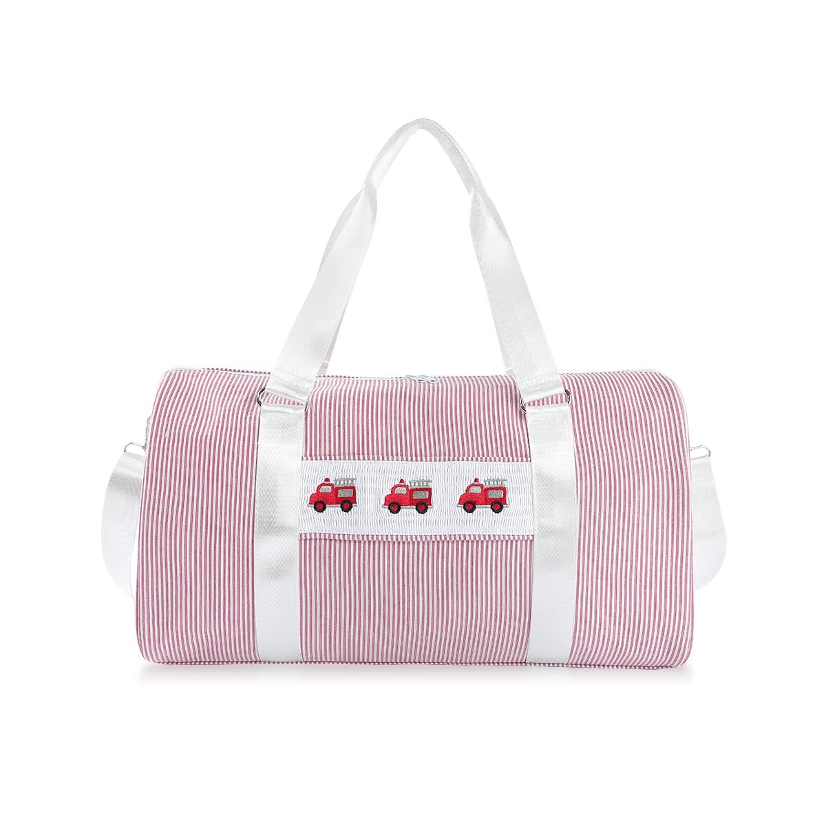 lil engine duffle bag | red seersucker | hand embroidered personalization