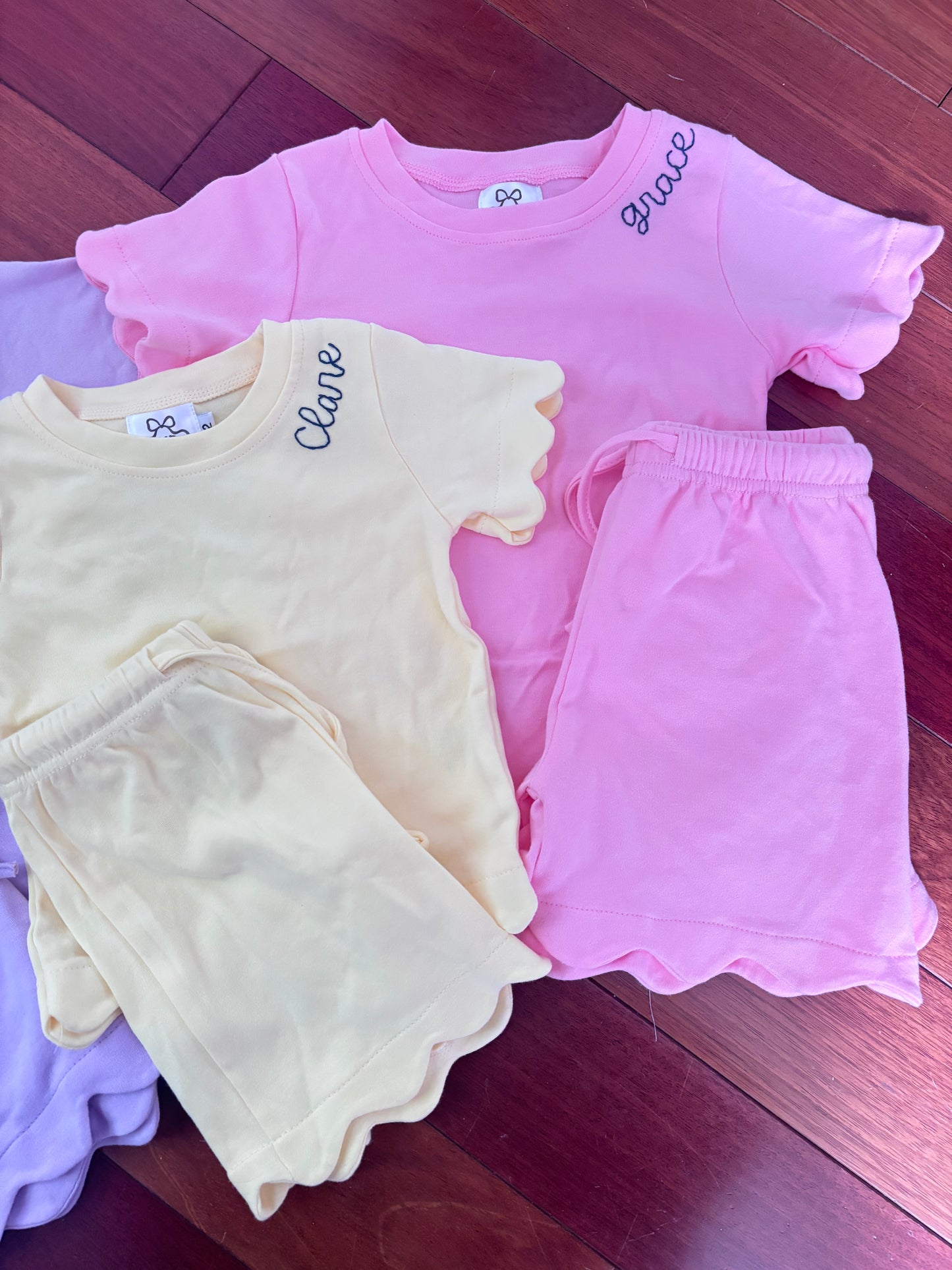 girls scalloped hem sets | sky blue