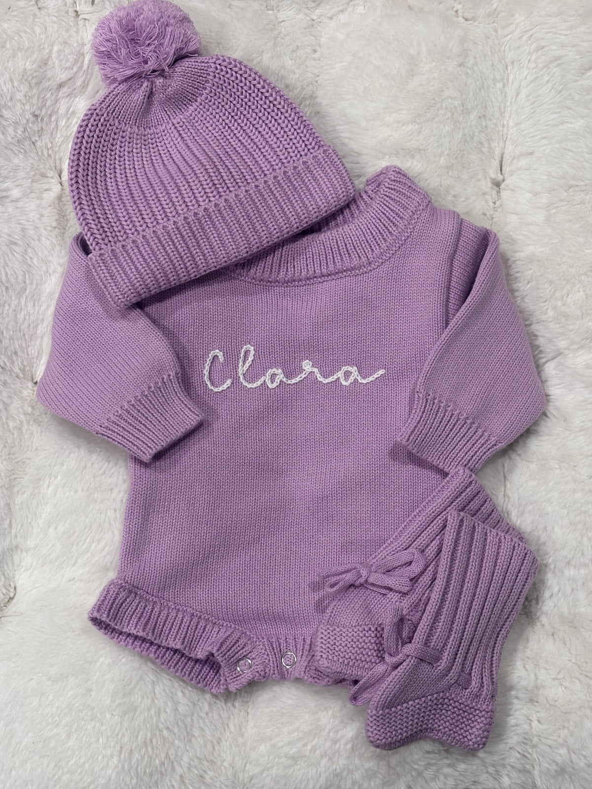 new baby sweater, hat, + booties see | 0-3m | welcome home outfit | hand embroidered