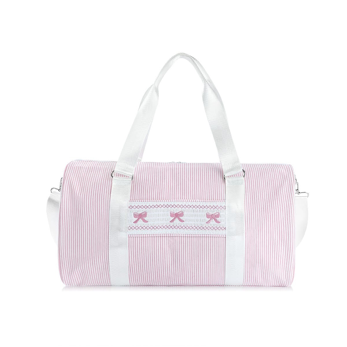 sweet bows duffle bag | pink seersucker | hand embroidered personalization