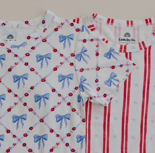 patriotic bamboo pajamas | red white and bow | stars and stripes | fourth of july