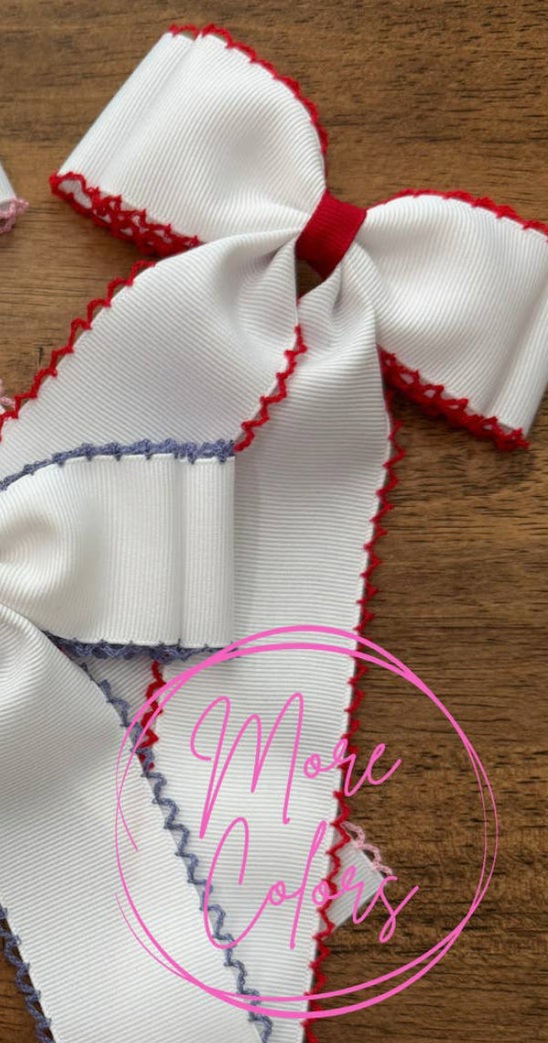 white hair bow with red trim | *made to order*