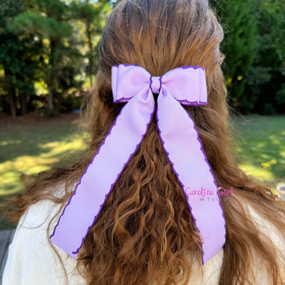 Double Stacked Moonstitch Hair Bow with Long Tails 5"