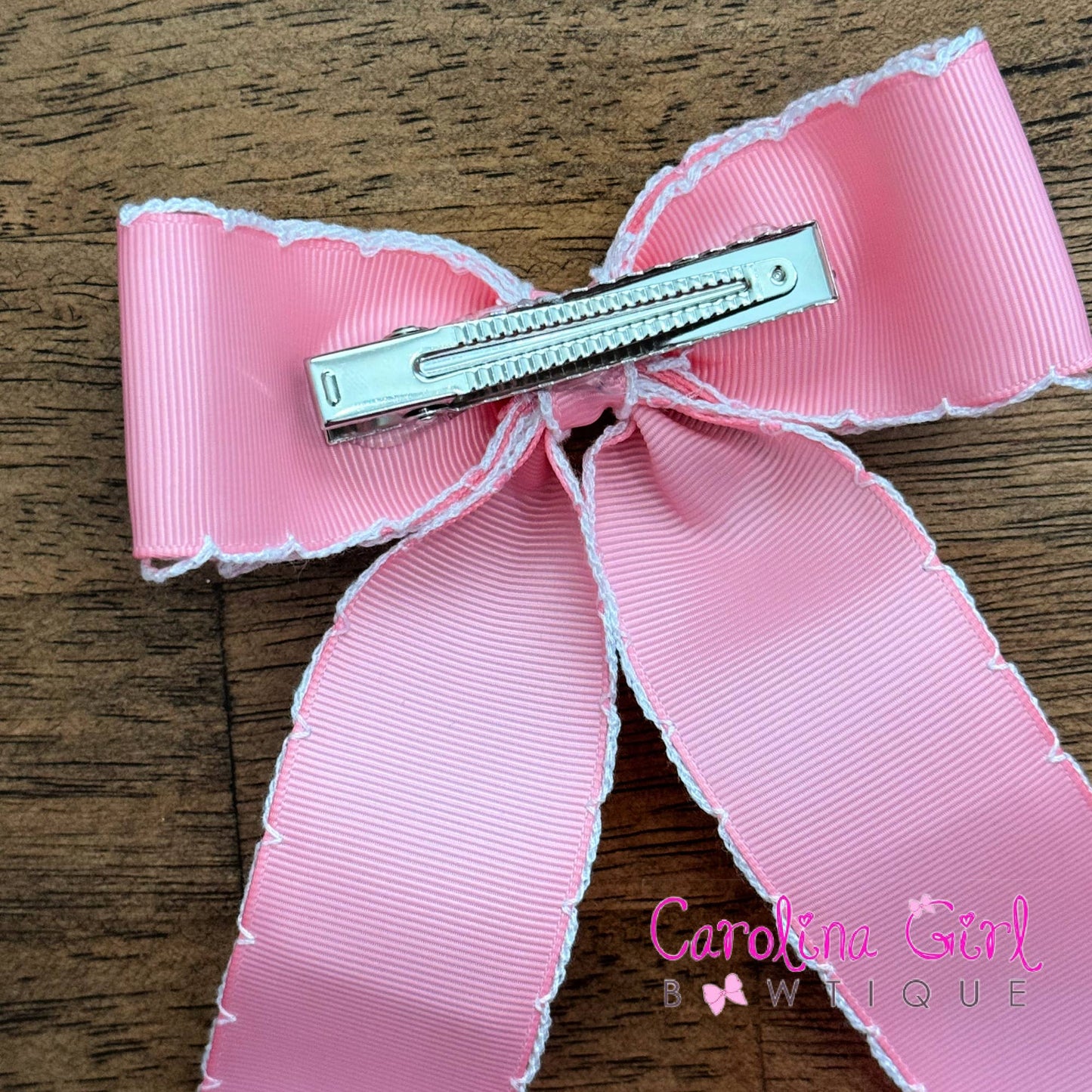 Double Stacked Moonstitch Hair Bow with Long Tails 5"
