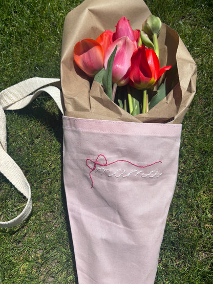 bouqbag | handmade flower bouquet bag | reusable | personalized with hand embroidery