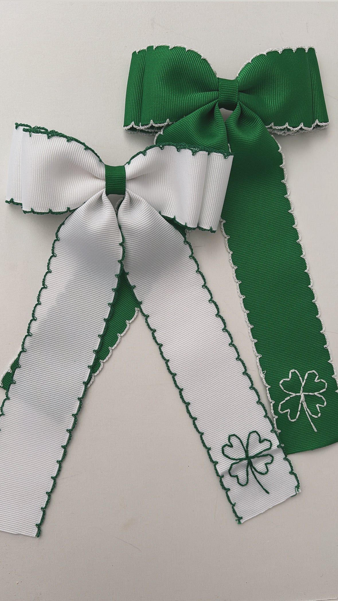 Double Stacked Moonstitch Hair Bow with Long Tails 5"