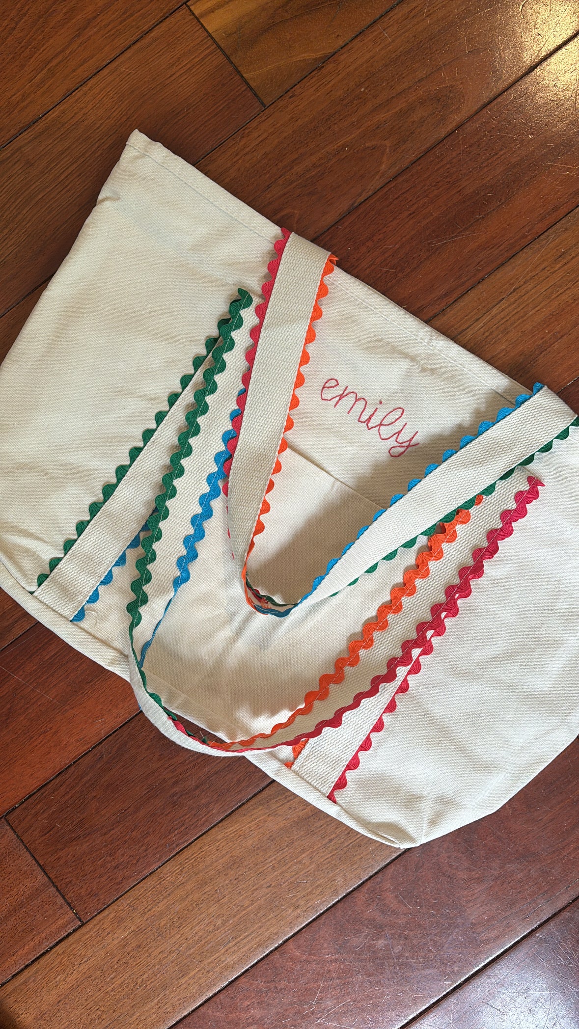personalized ric rac tote bag
