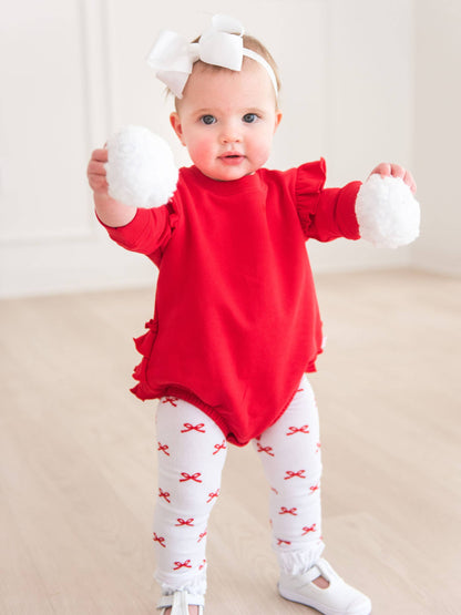 Girls Red Bows Patterned Footless Ruffle Tights