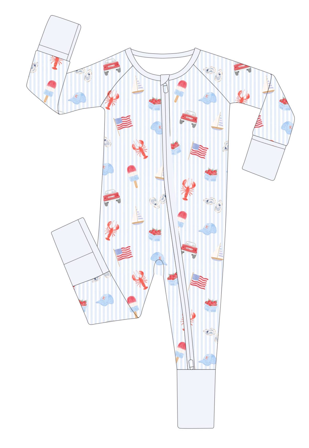 Coastal Americana Zip Onesie PJs