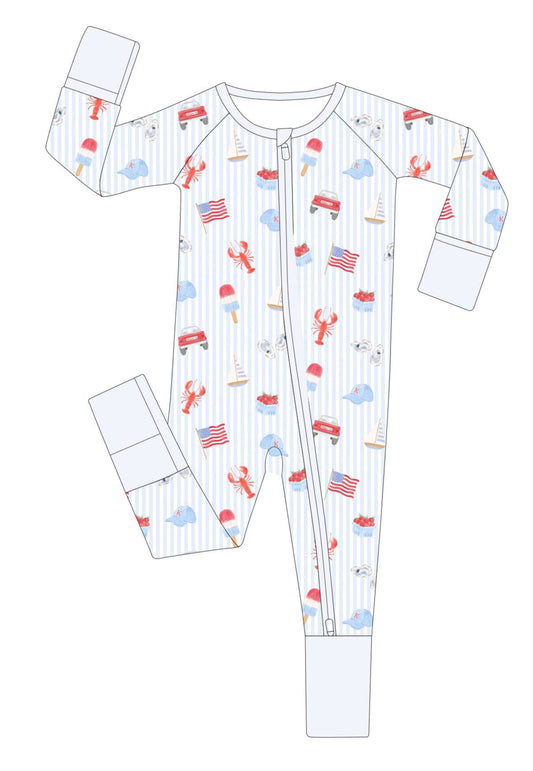 Coastal Americana Zip Onesie PJs