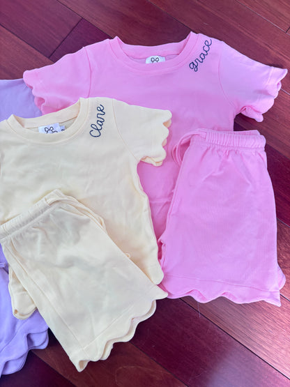 girls scalloped hem sets | sky blue