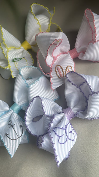 mini hair bow with moon stitch trim - 4.5"