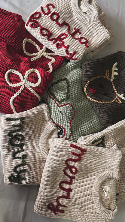 merry knit sweater | christmas | toddler baby | hand embroidered | 100% cotton
