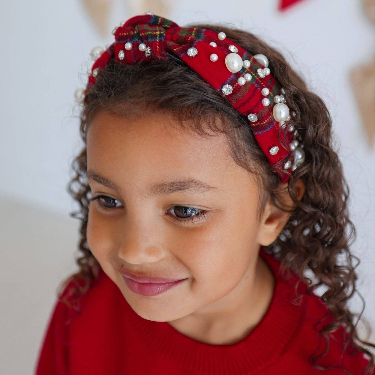 Christmas Tartan Pearl Headband - Hair Accessories