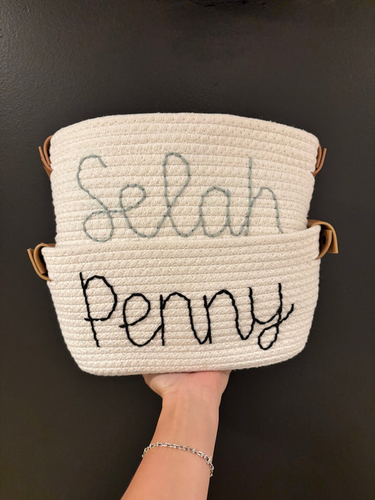 personalized embroidered rope baskets