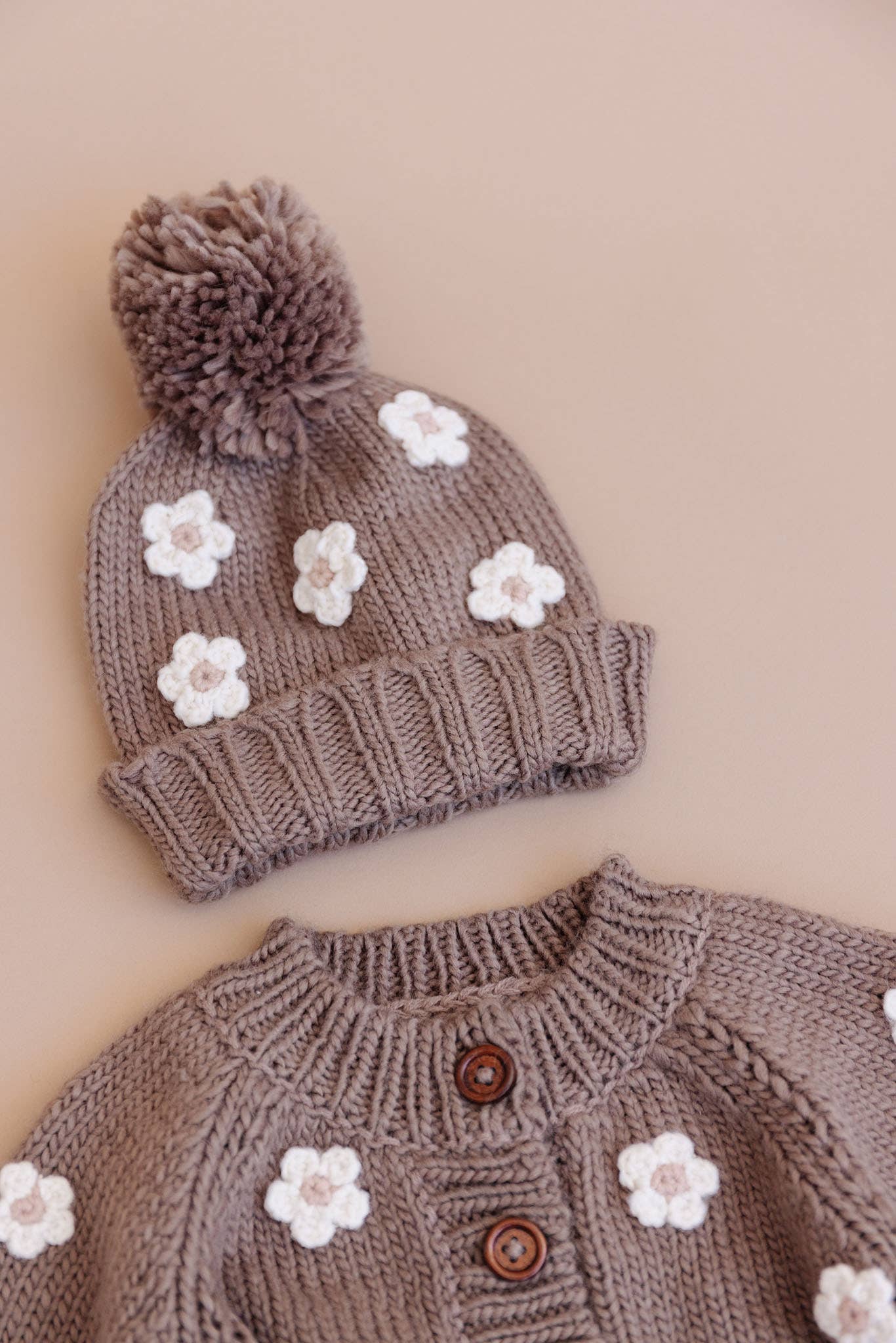 personalized knit beanie | floral | pom pom