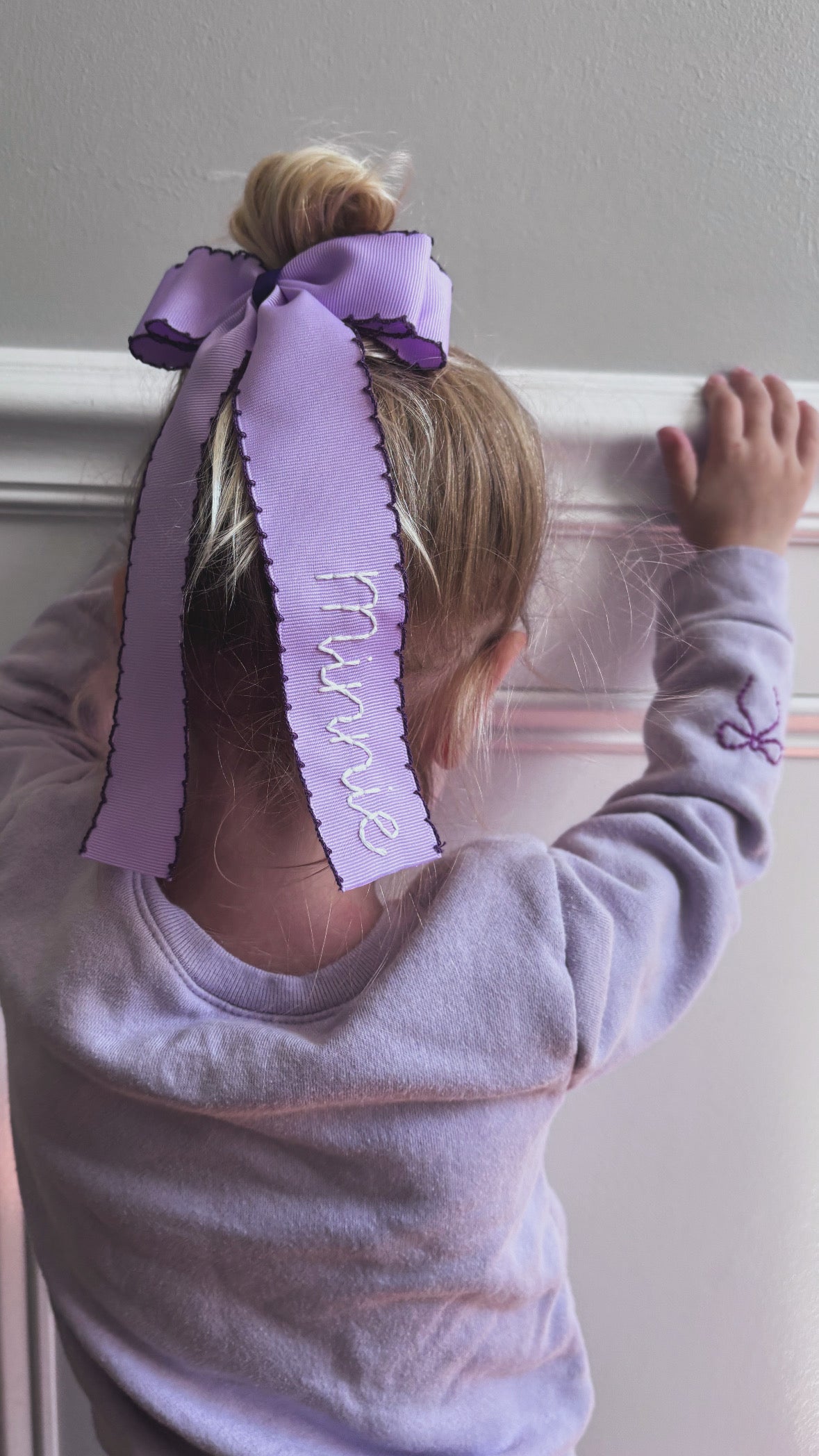 Double Stacked Moonstitch Hair Bow with Long Tails 5"