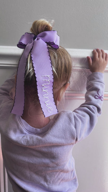 Double Stacked Moonstitch Hair Bow with Long Tails 5"