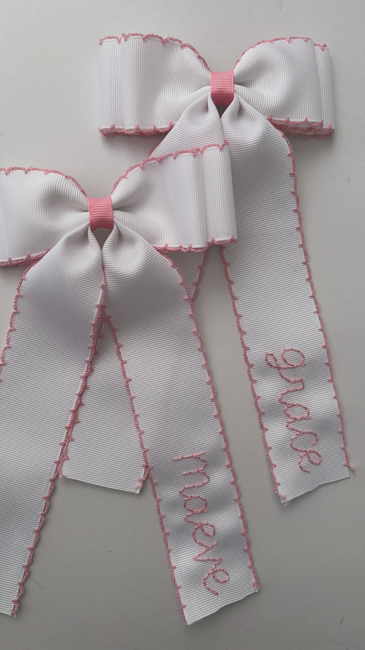 Double Stacked Moonstitch Hair Bow with Long Tails 5"
