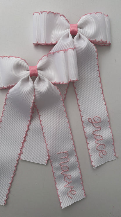 Double Stacked Moonstitch Hair Bow with Long Tails 5"
