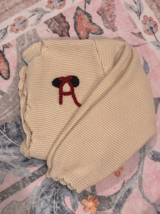 initial with girly mouse ears | oatmeal dressy cardigan