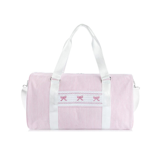 sweet bows duffle bag | pink seersucker | hand embroidered personalization