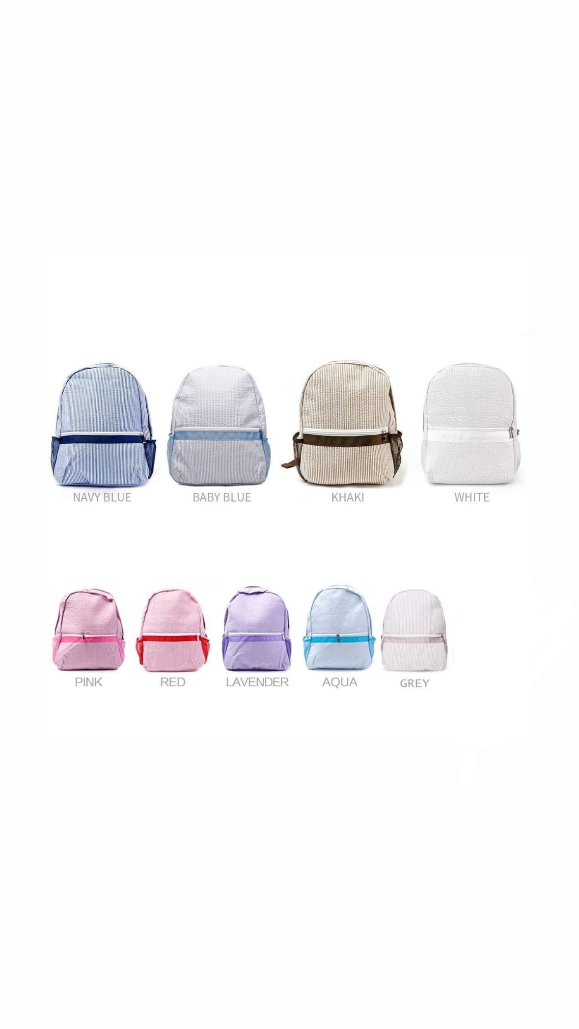 seersucker backpacks | toddler + full size