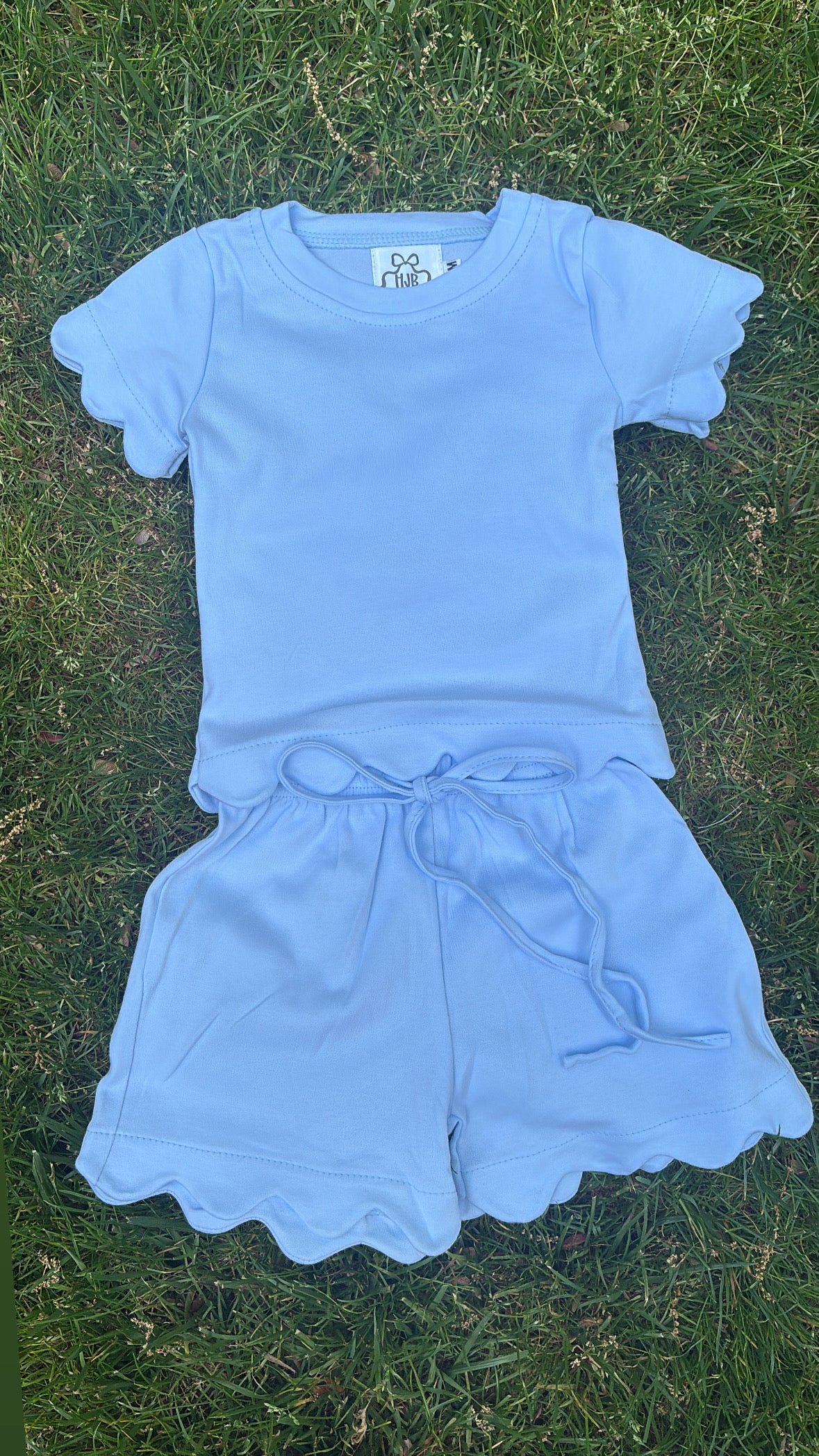 girls scalloped hem sets | sky blue