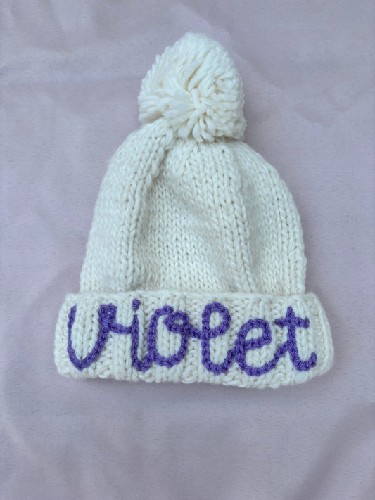 personalized knit beanie | winter hat |pom pom