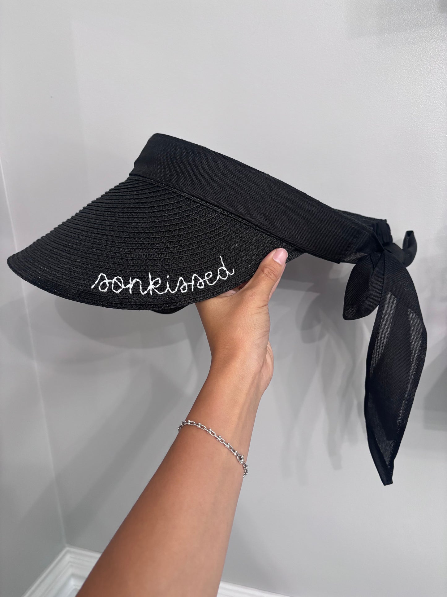 black woven sun visor with bow | made to order