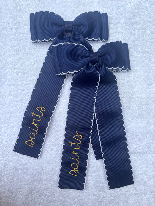 navy with white trim double moonstitch bow | made to order