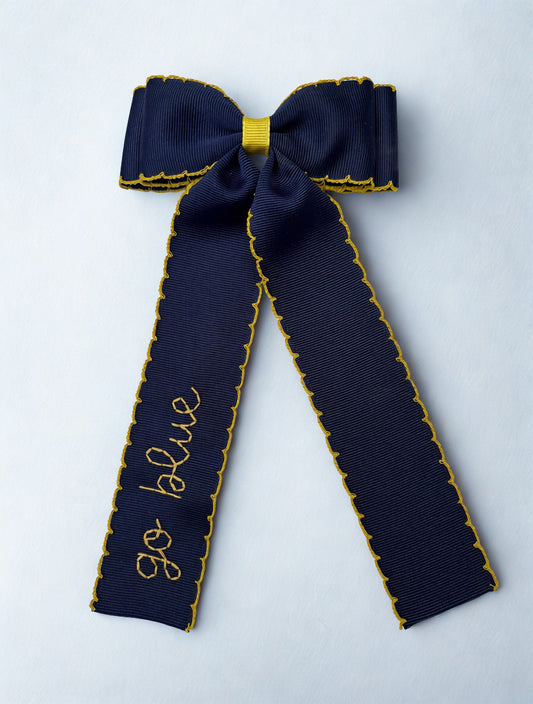 go blue | navy double moon stitch bow with yellow trim | made to order