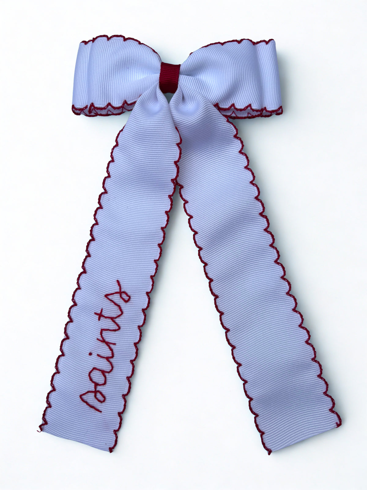 white double moon stitch hair bow with red trim | *made to order*