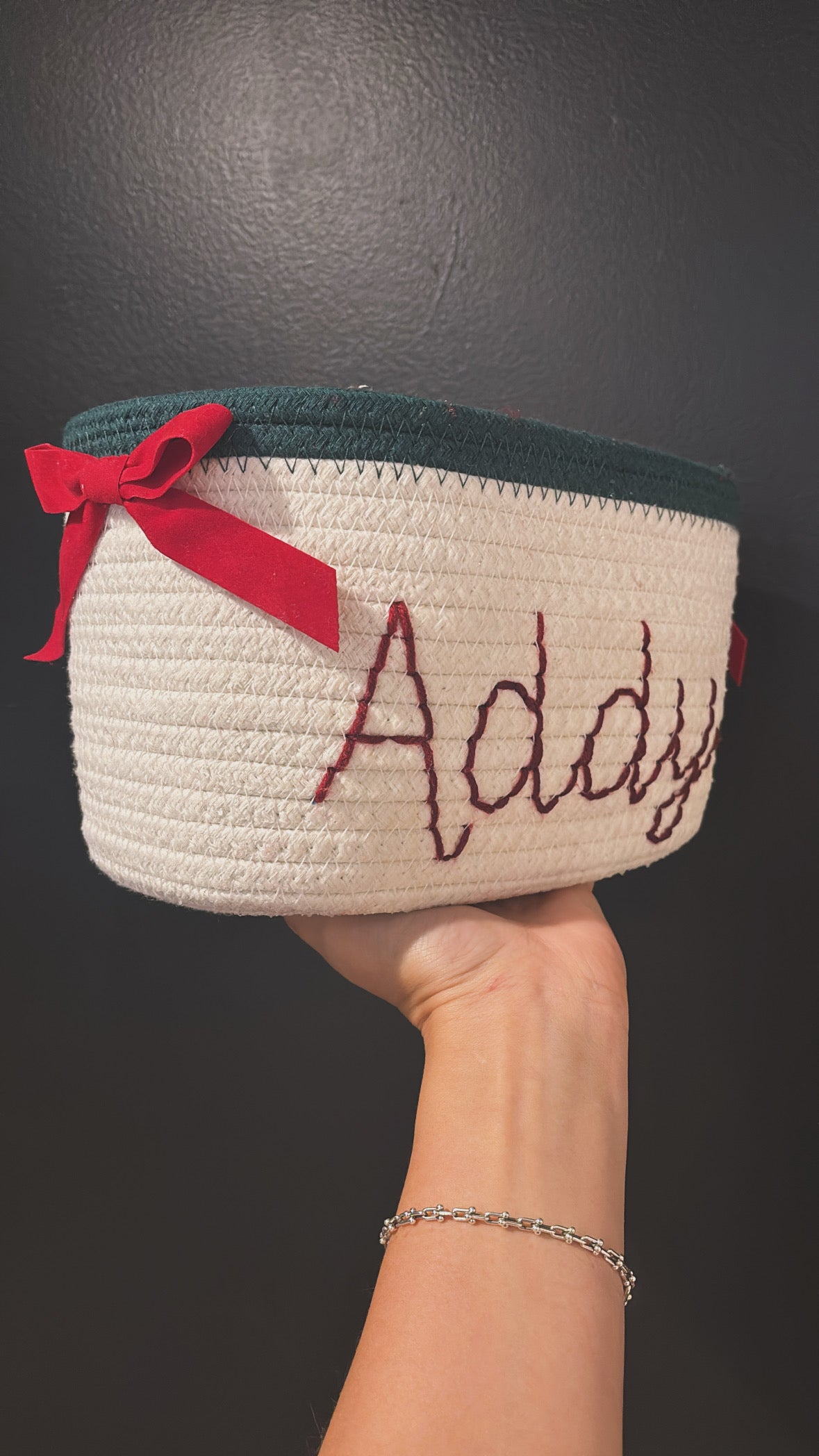 holiday personalized embroidered rope baskets