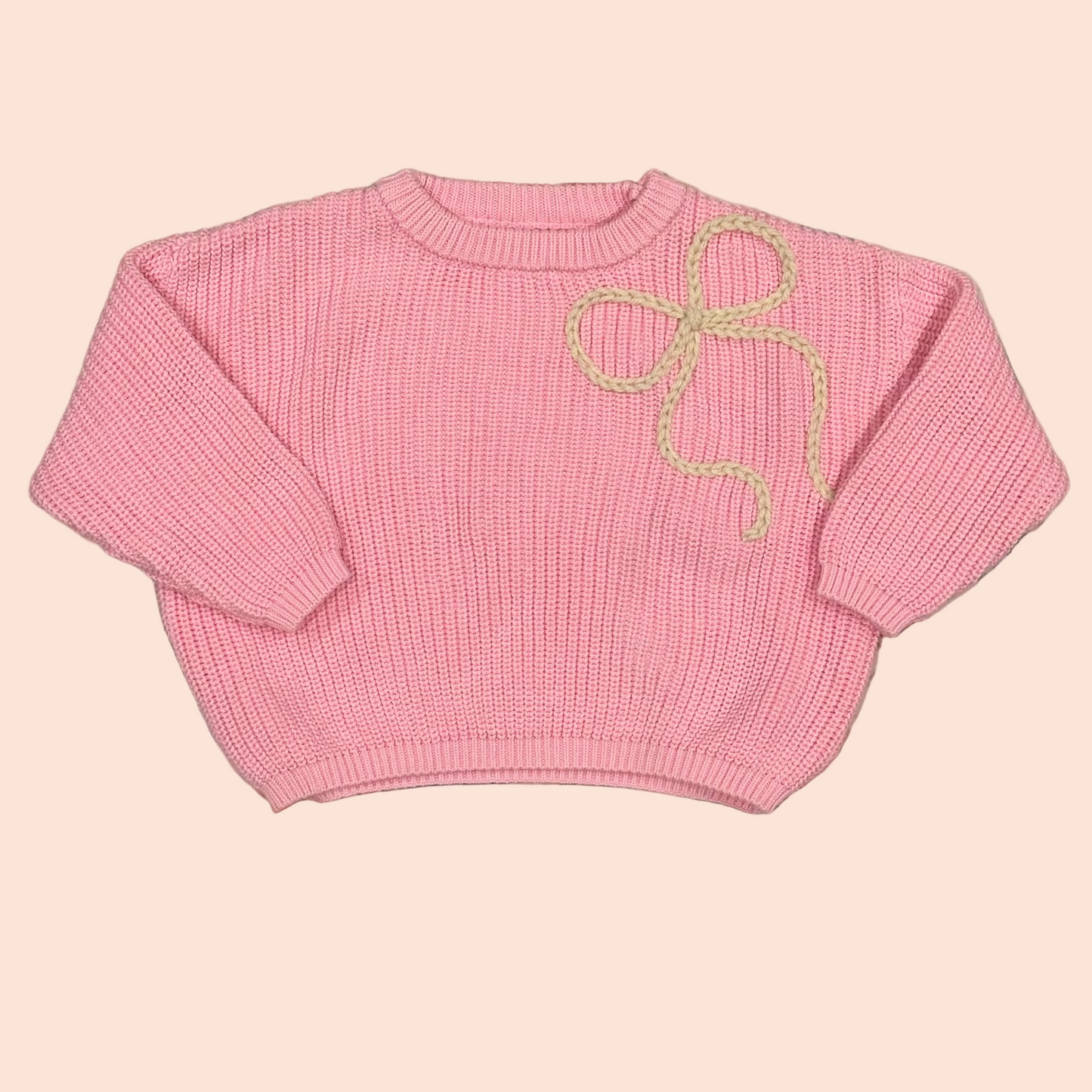 bubblegum pink sweater with cream bow | hand embroidered | baby + toddler