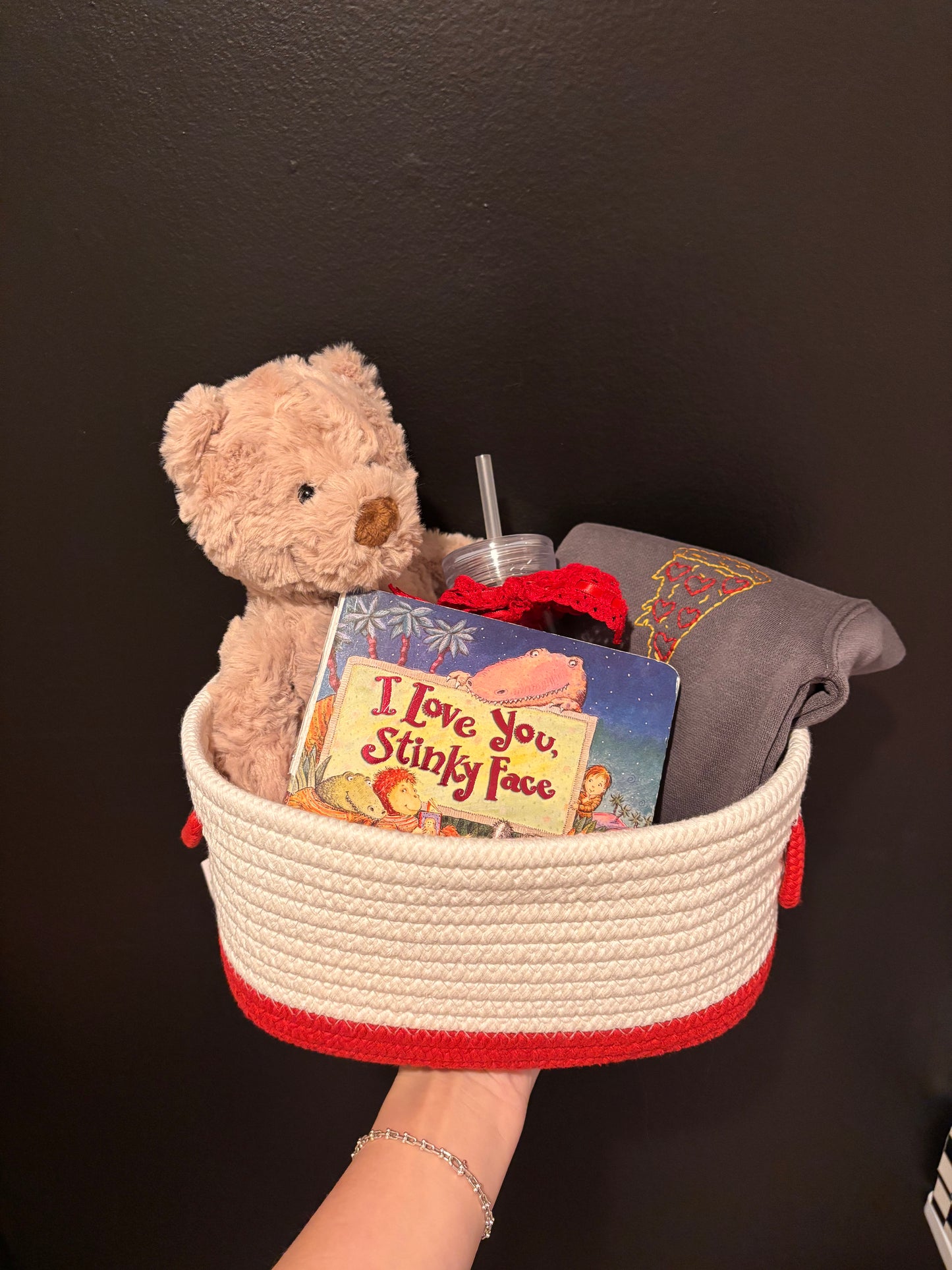 hand embroidered rope baskets | easter + holiday baskets | red + pink with handles