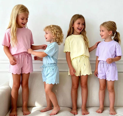 girls scalloped hem sets | sky blue