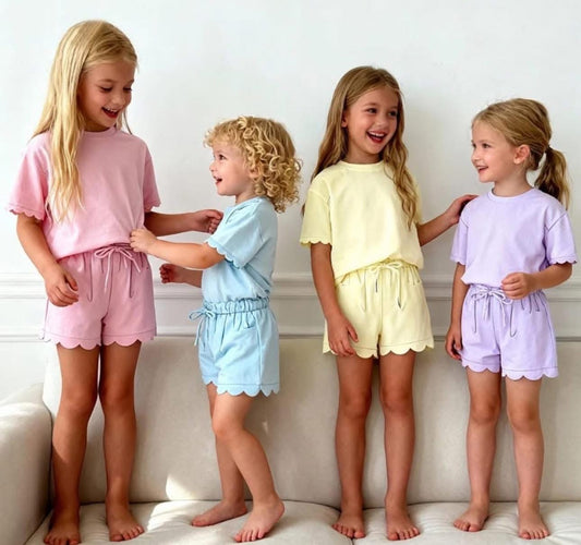 girls scalloped hem sets | sky blue