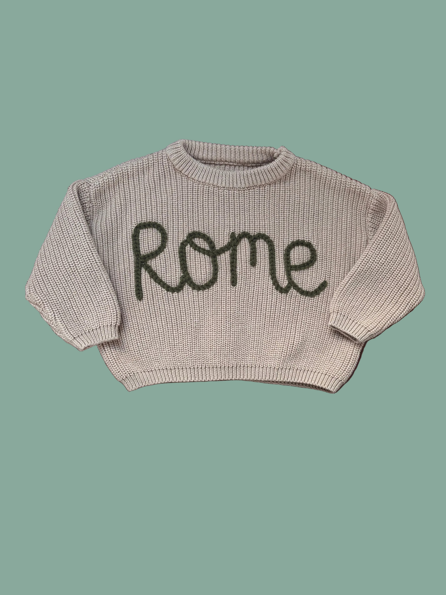keepsake hand embroidered name knit oversized sweater jumper for newborn babies toddlers kids girls boys