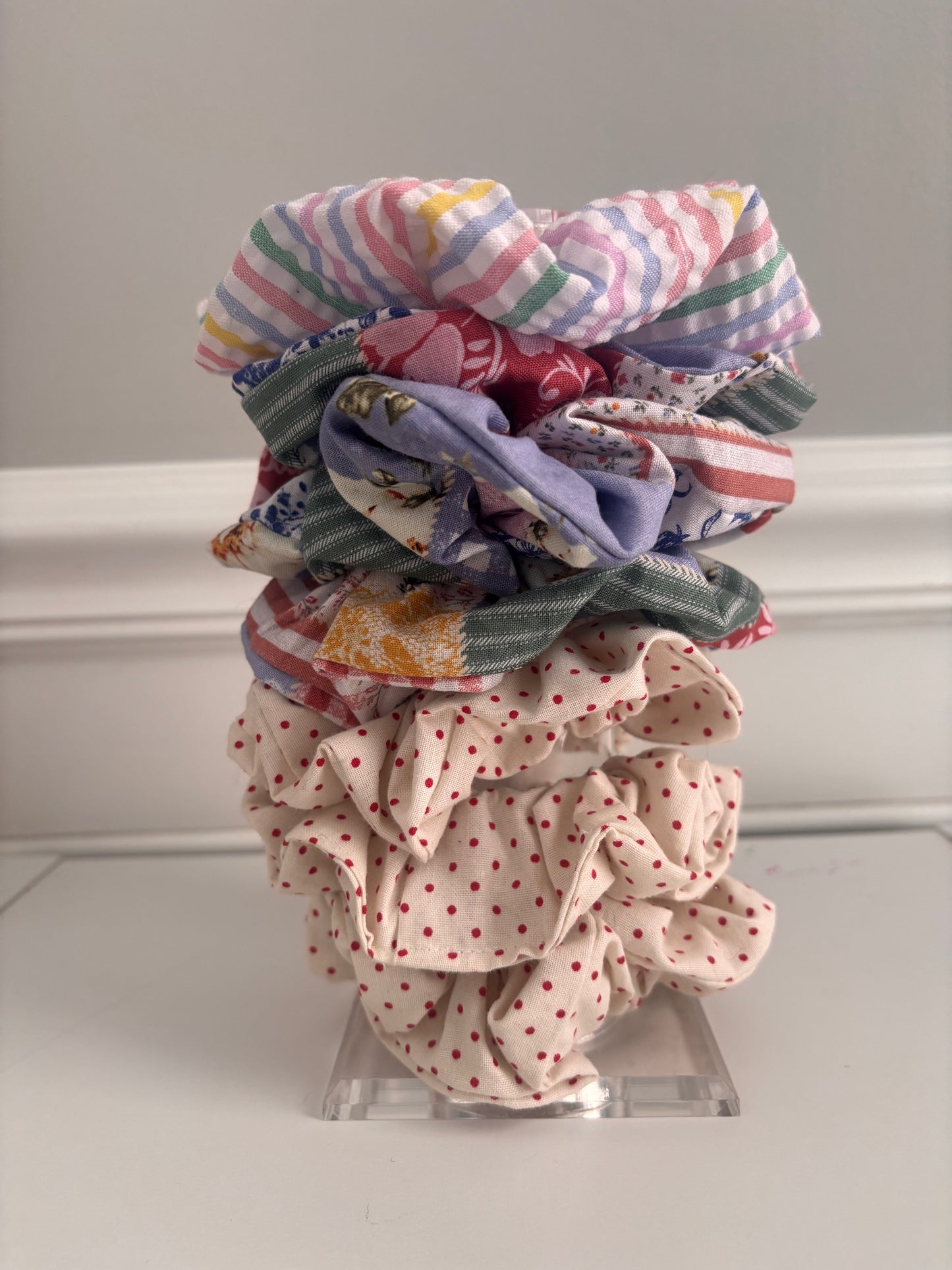handmade hair scrunchies | upcycled/repurposed fabrics | ponytail holder | hair tie