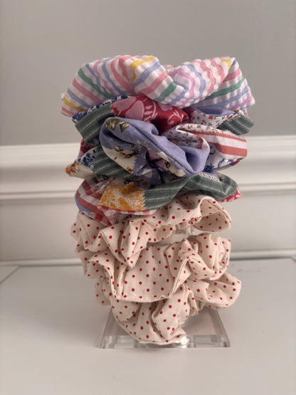 handmade hair scrunchies | upcycled/repurposed fabrics | ponytail holder | hair tie
