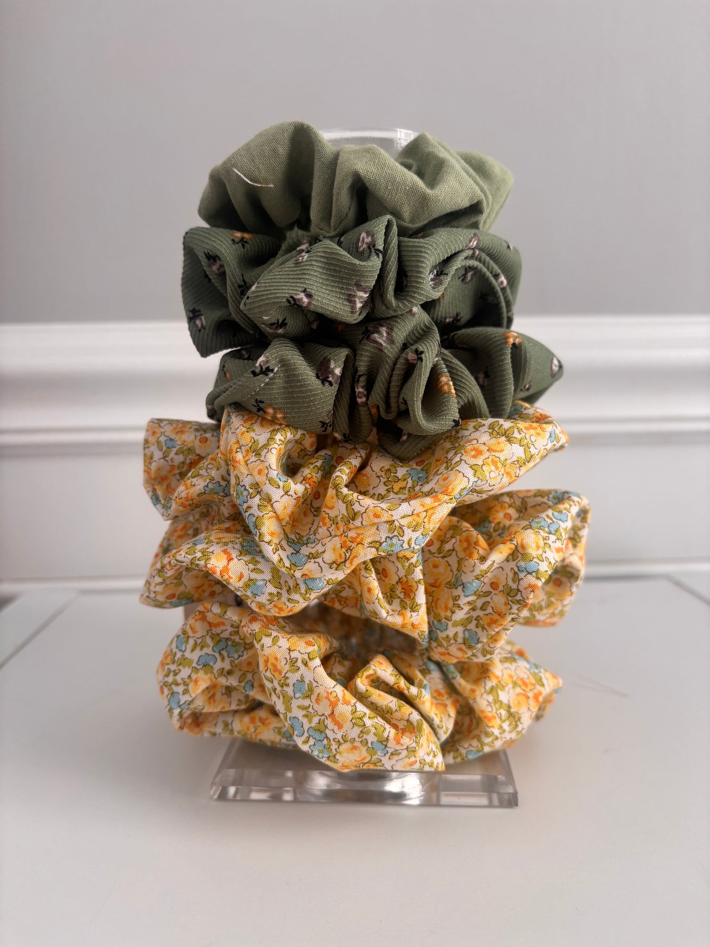 handmade hair scrunchies | upcycled/repurposed fabrics | ponytail holder | hair tie