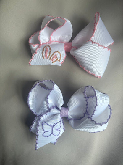 mini hair bow with moon stitch trim - 4.5"