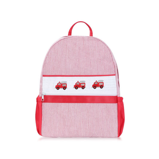 lil engine backpack | seersucker | hand embroidered