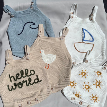 boys knit rompers | 100% cotton | baby boy | hand embroidered