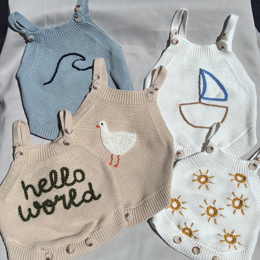 boys knit rompers | 100% cotton | baby boy | hand embroidered