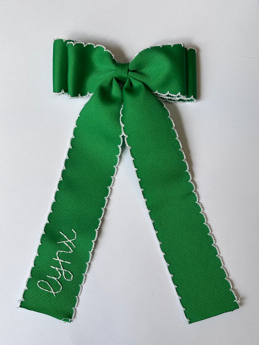 lincoln lynx green double moonstitch bow with white trim| *made to order*