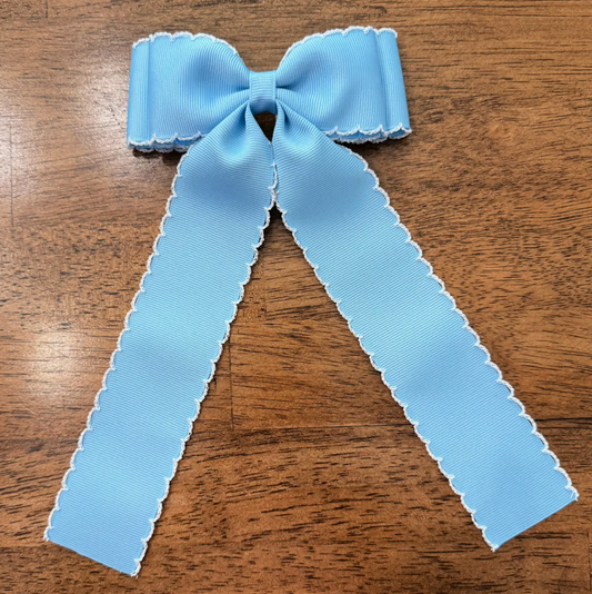 light blue double moon stitch hair bow with white trim | *made to order*