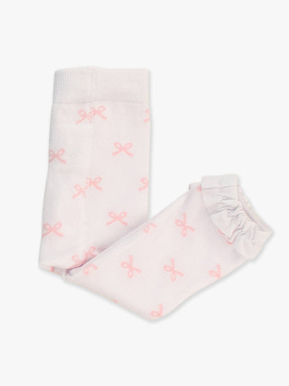 Girls Pink Bows Patterned Footless Ruffle Tights