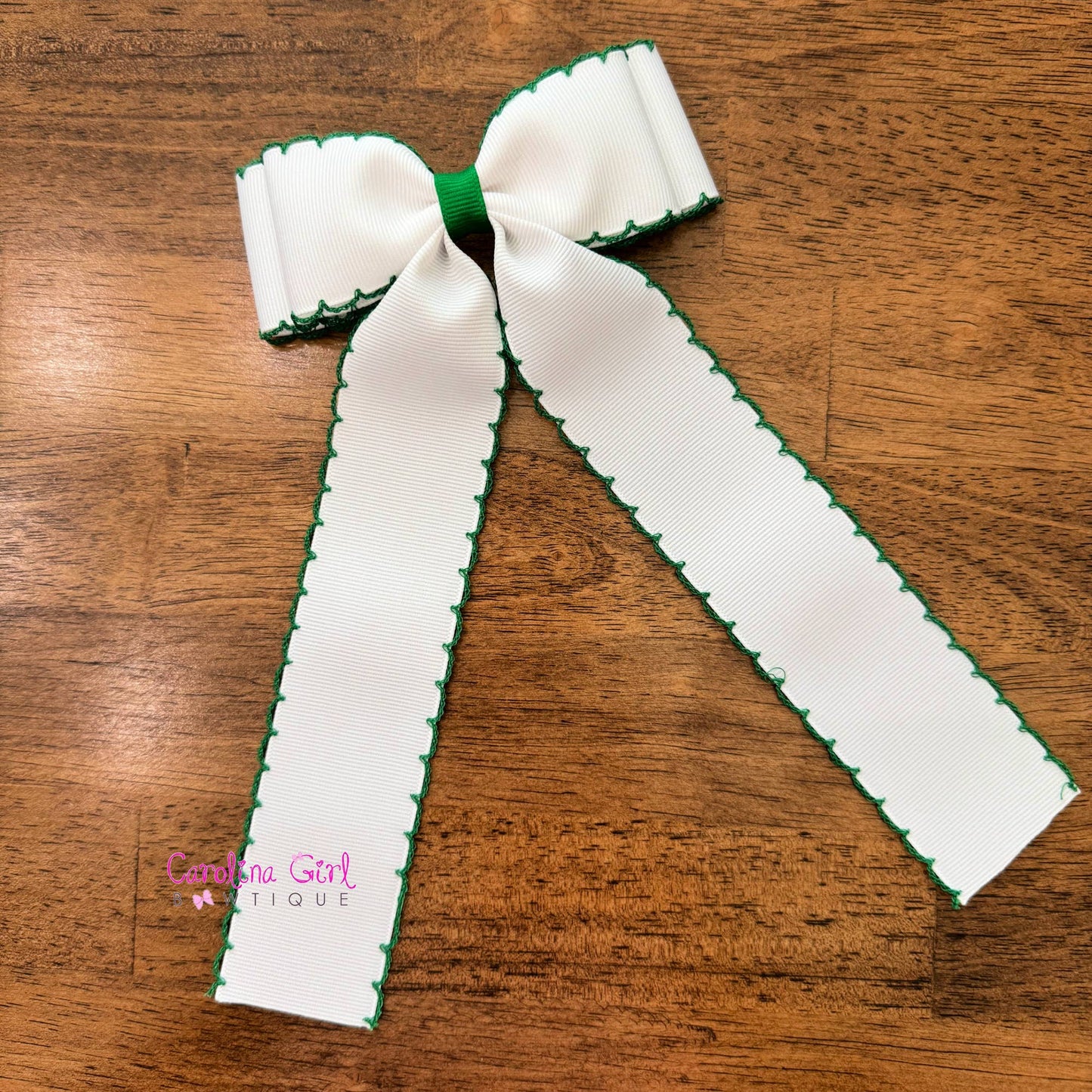 Double Stacked Moonstitch Hair Bow with Long Tails 5"